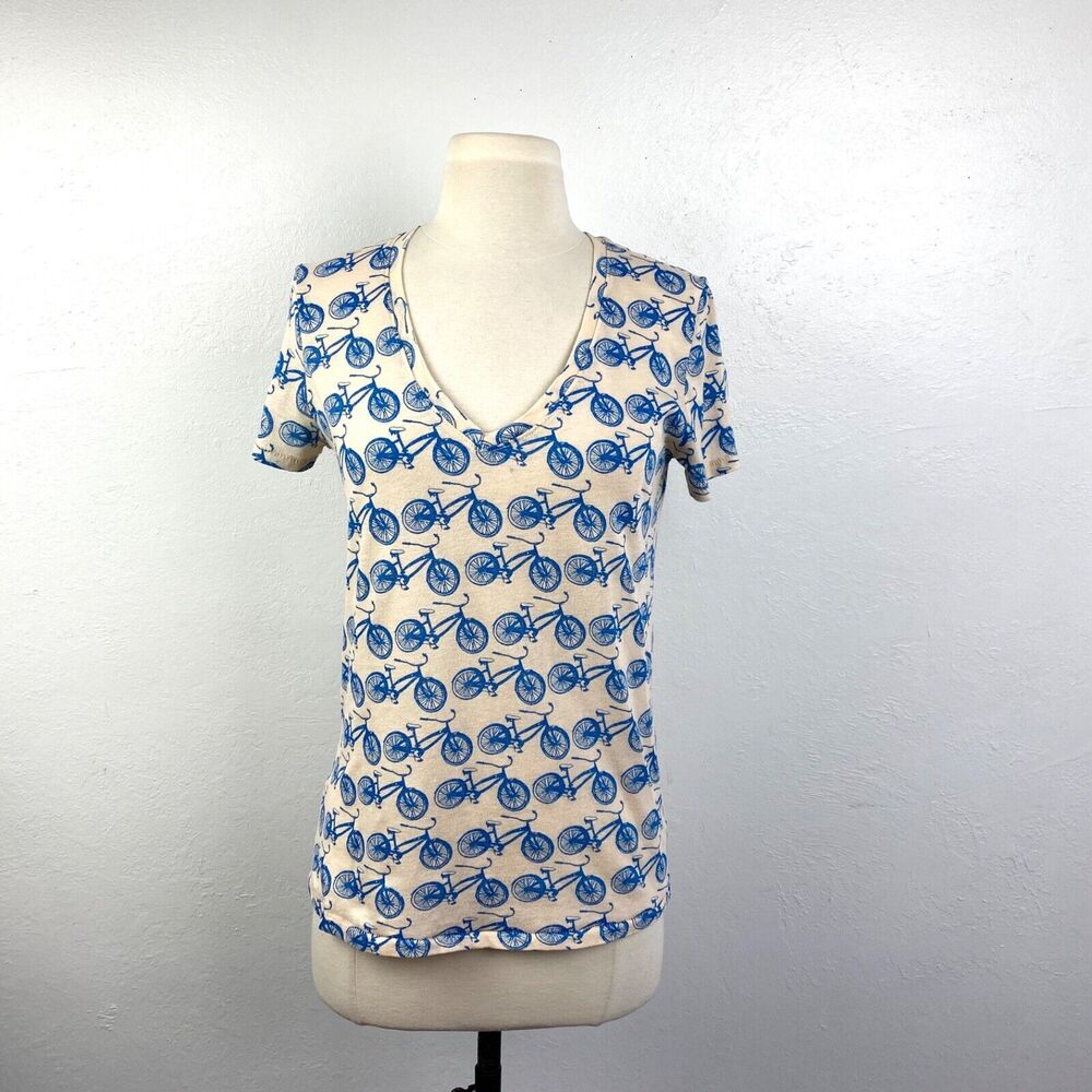 Urban Outfitters BDG Womans T-Shirt Top Small Blue Bicycles V-Neck Short Sleeves